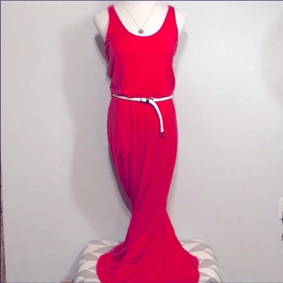 TART-Coral Red Silky Sleeveless/Backless Boho Maxi Dress Size Medium - Picture 1 of 7